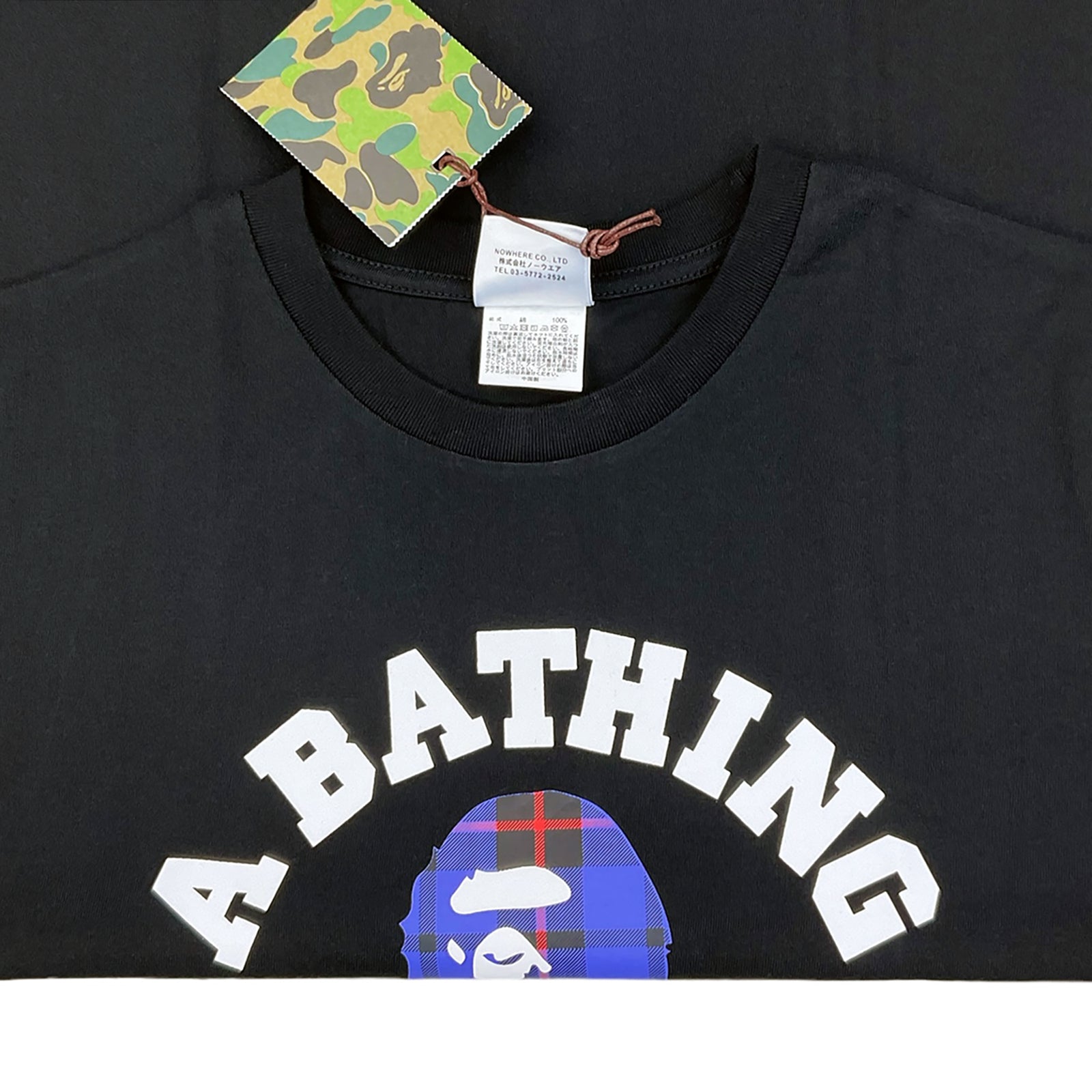 LOGO CHECK COLLEGE T-SHIRT BLACK BLUE | A BATHING APE