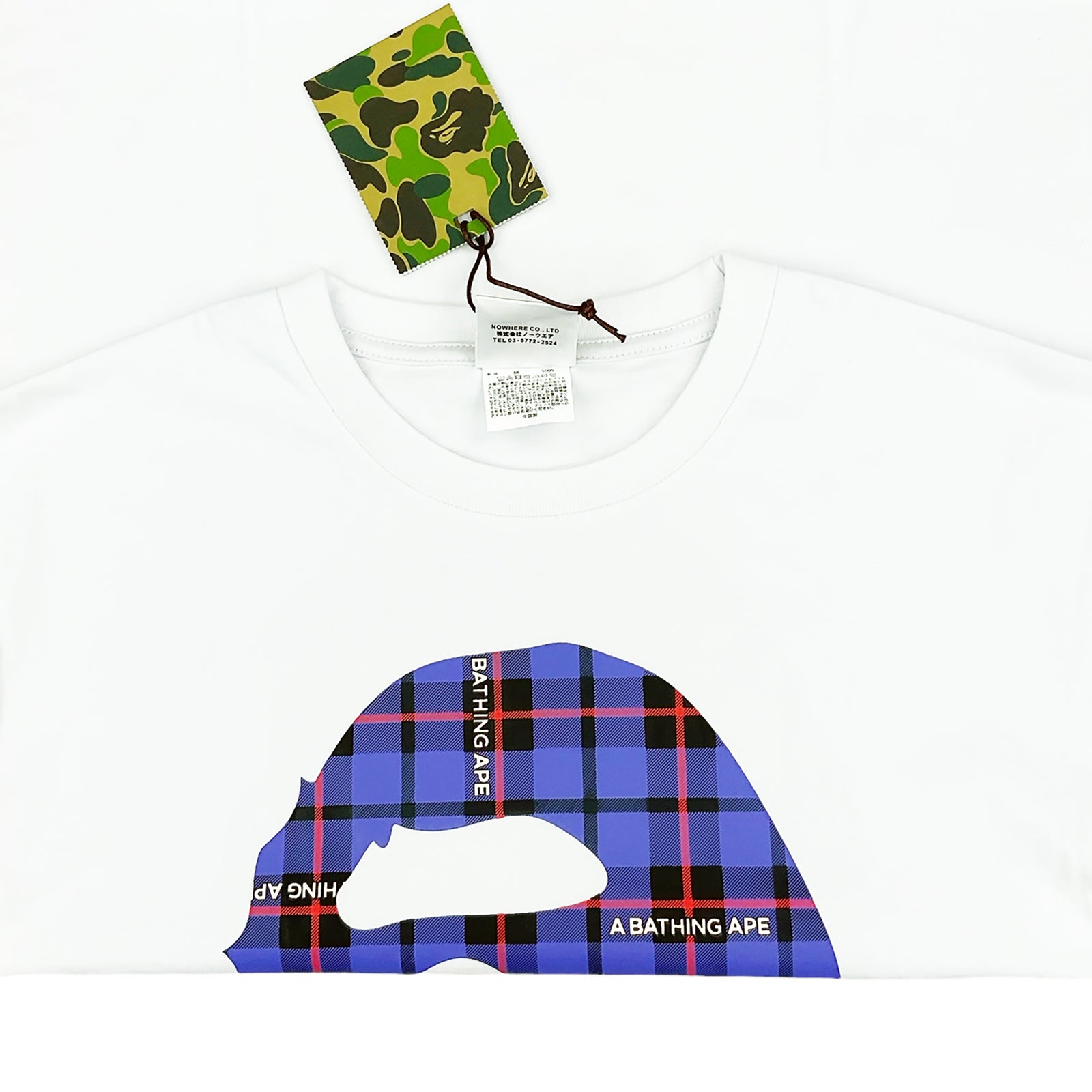 LOGO CHECK BIG APE HEAD T-SHIRT WHITE BLUE | A BATHING APE