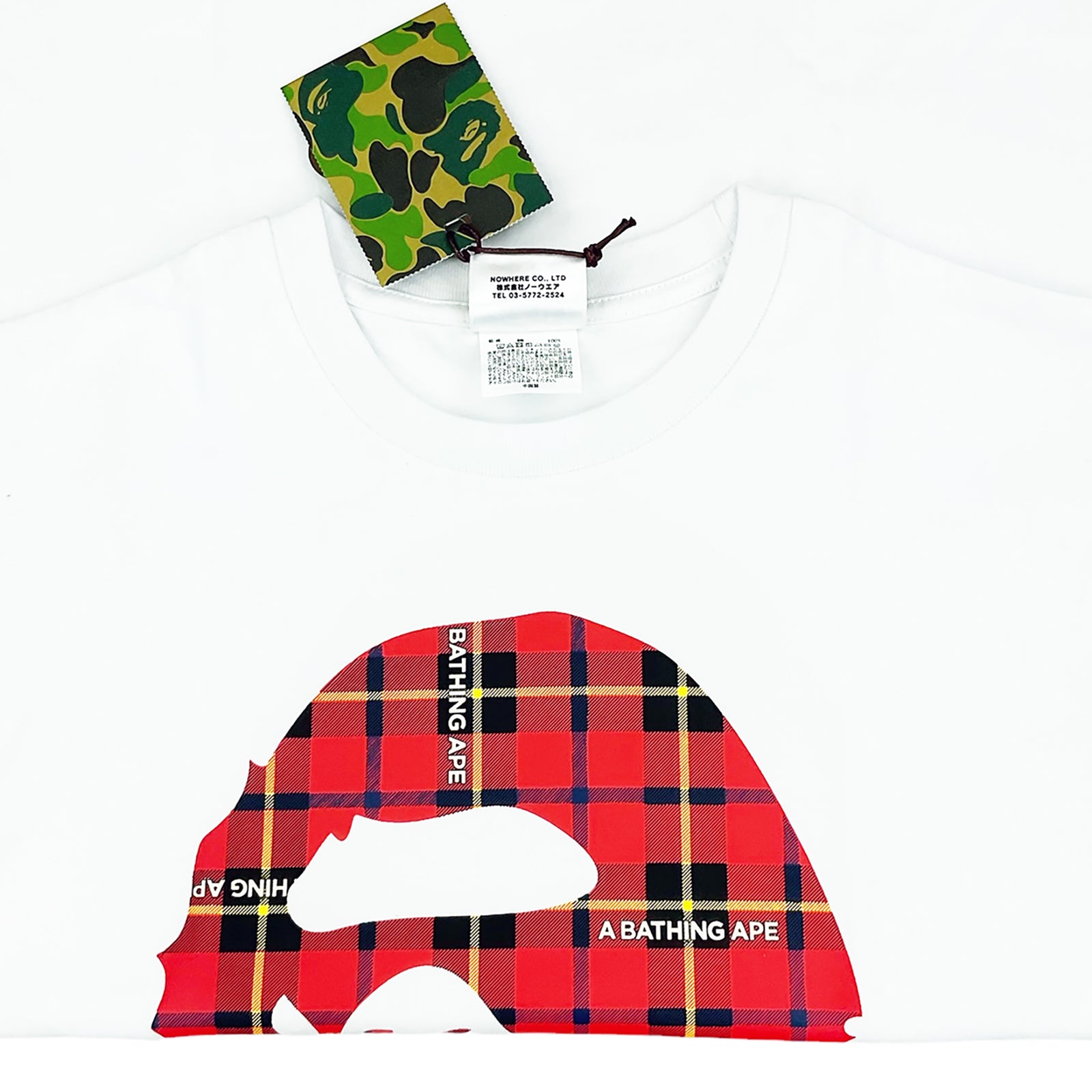 LOGO CHECK BIG APE HEAD T-SHIRT WHITE RED | A BATHING APE