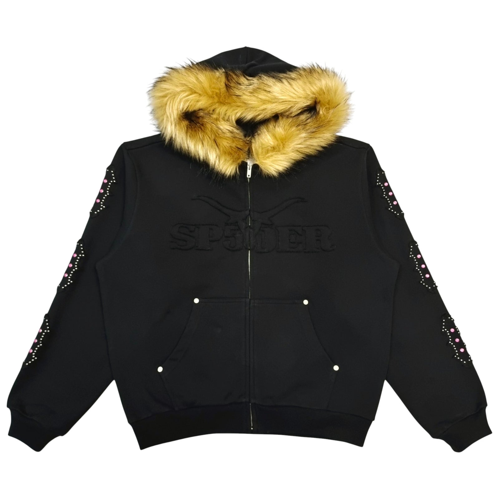 GARIBALDI FUR HOODED FULL ZIP HOODIE SWEATSHIRT BLACK