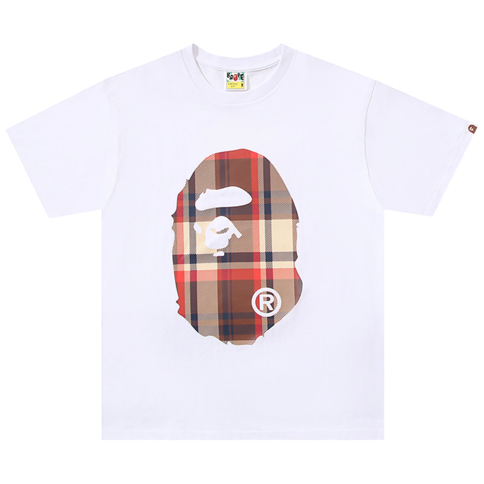 CHECK BIG APE HEAD T-SHIRT WHITE MULTI RED | A BATHING APE