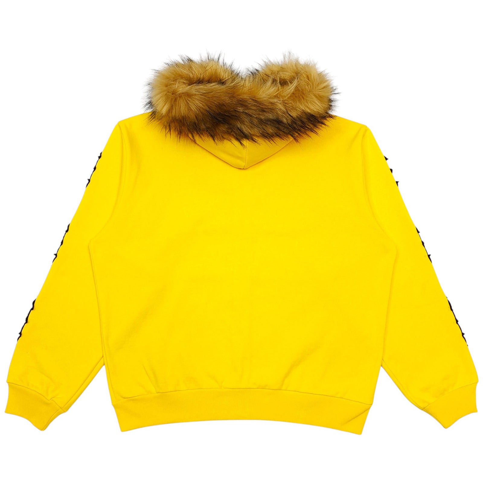 FUR HOODED FULL ZIP HOODIE SWEATSHIRT YELLOW