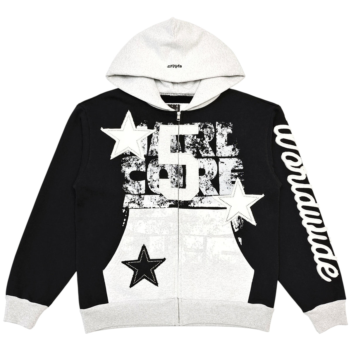 TRIPLE 5 STITCH FULL ZIP HOODIE SWEATSHIRT BLACK