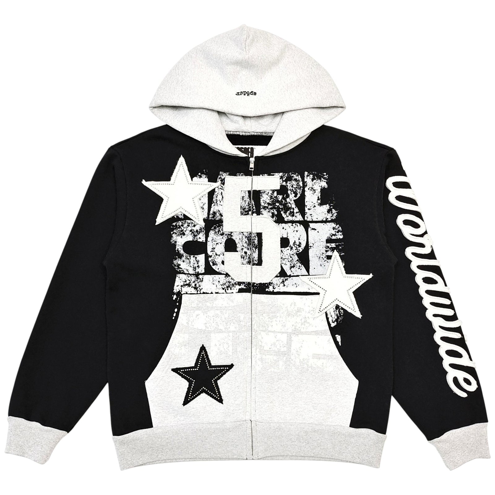 TRIPLE 5 STITCH FULL ZIP HOODIE SWEATSHIRT BLACK