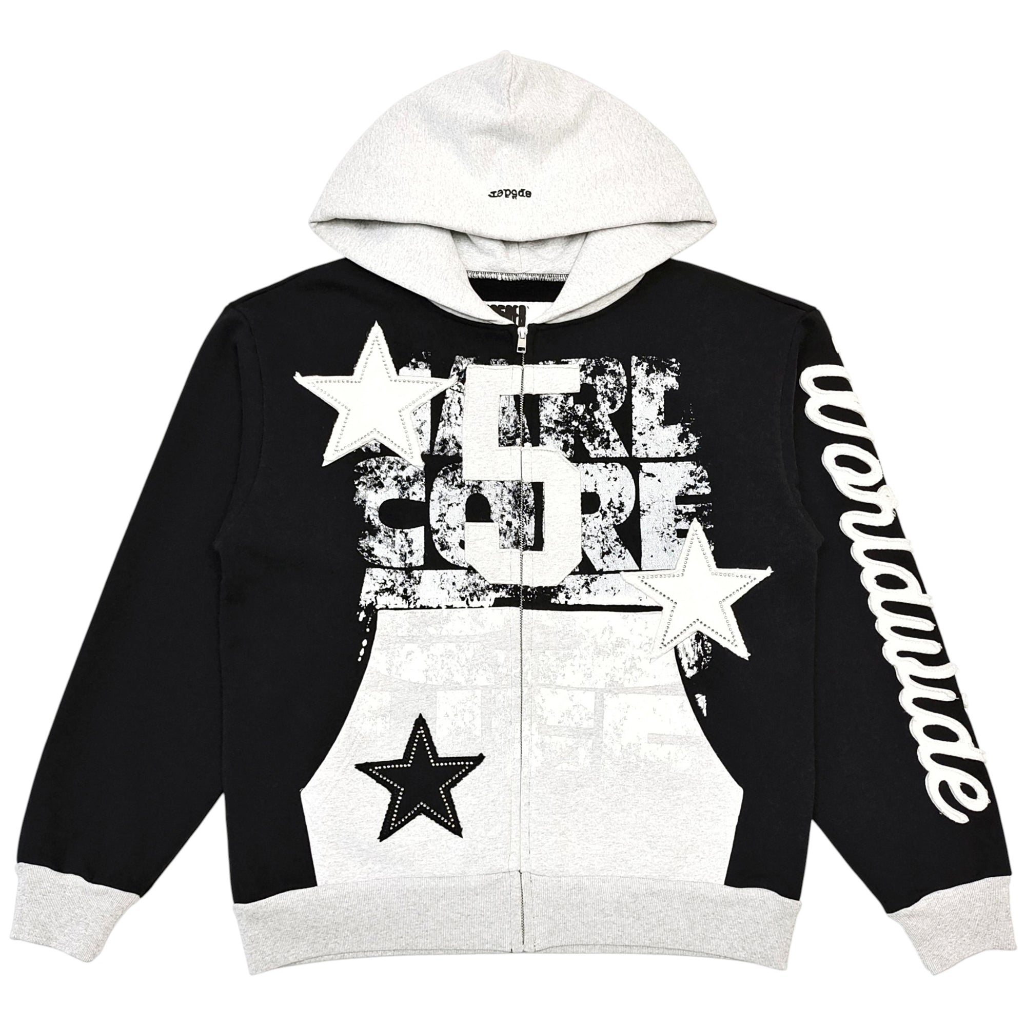 TRIPLE 5 STITCH FULL ZIP HOODIE SWEATSHIRT BLACK