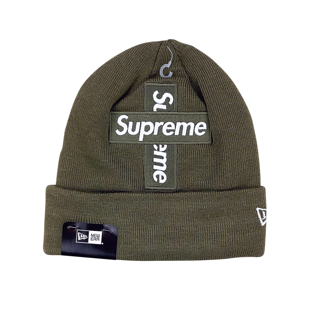 Supreme x New Era Cross Box Logo Beanie Light Olive (FW20) - 0riginalFeet