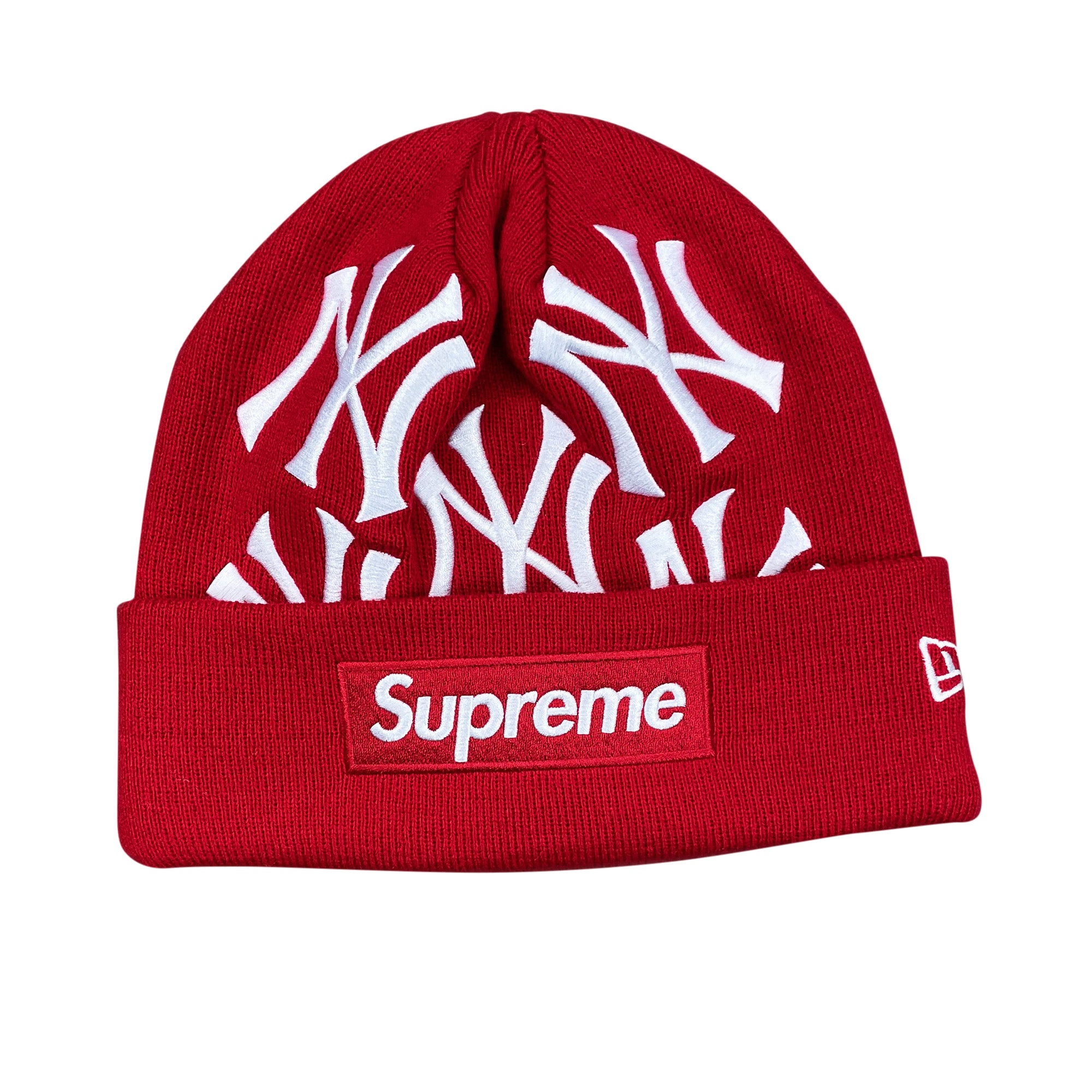 Supreme x New Era New York Yankees Box Logo Beanie Red (FW21) - 0riginalFeet