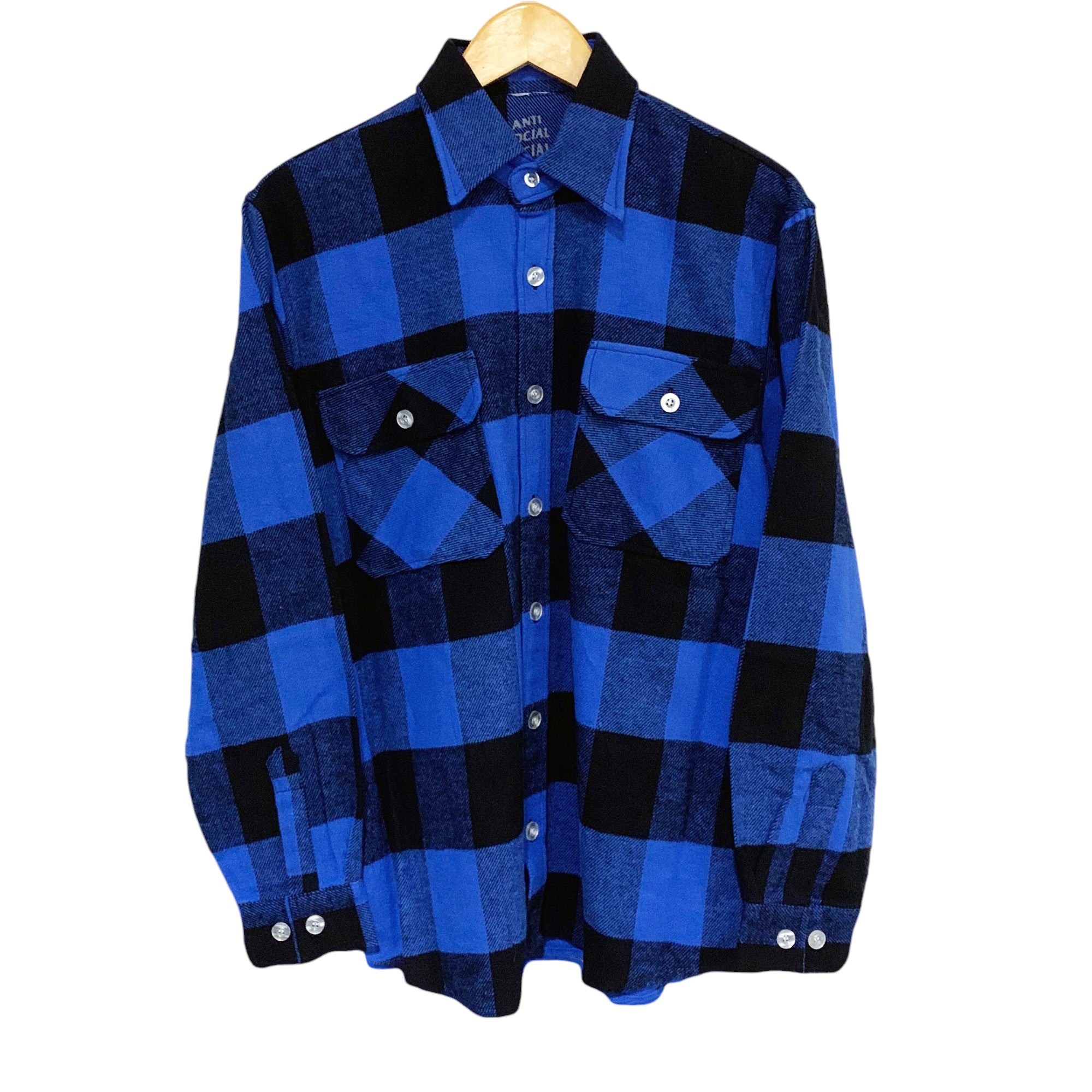 BLOCKED LOGO FLANNEL LONG SLEEVE SHIRT BLUE | ASSC