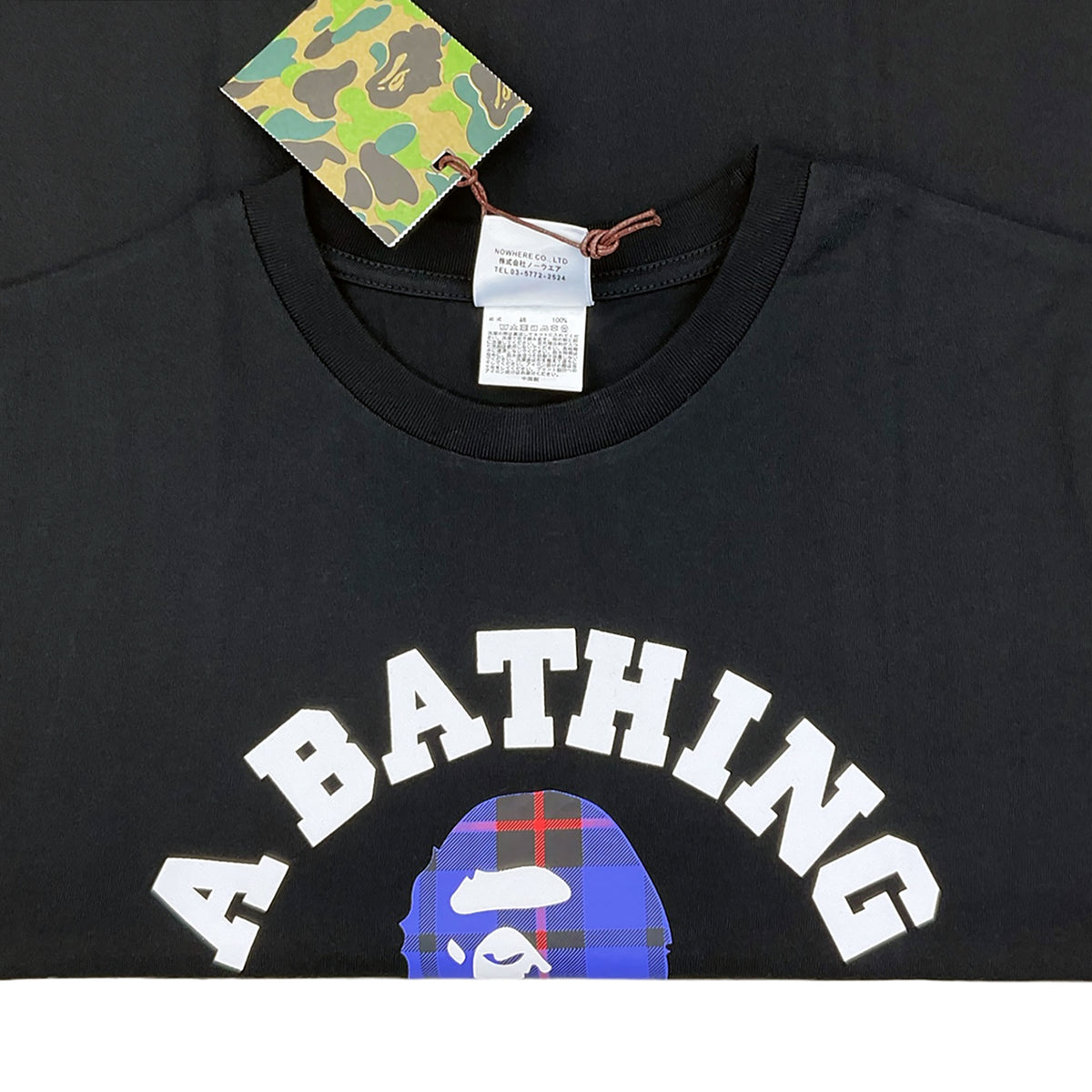 LOGO CHECK COLLEGE T-SHIRT BLACK BLUE | A BATHING APE