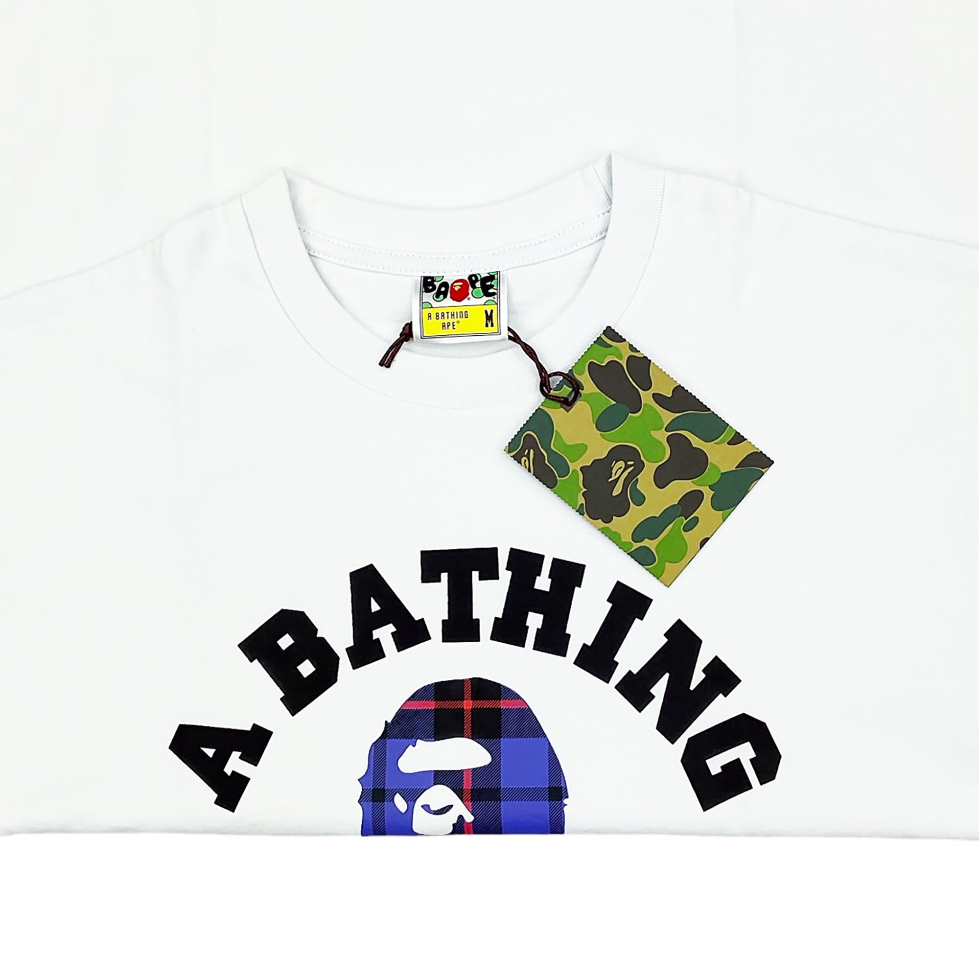 LOGO CHECK COLLEGE T-SHIRT WHITE BLUE | A BATHING APE