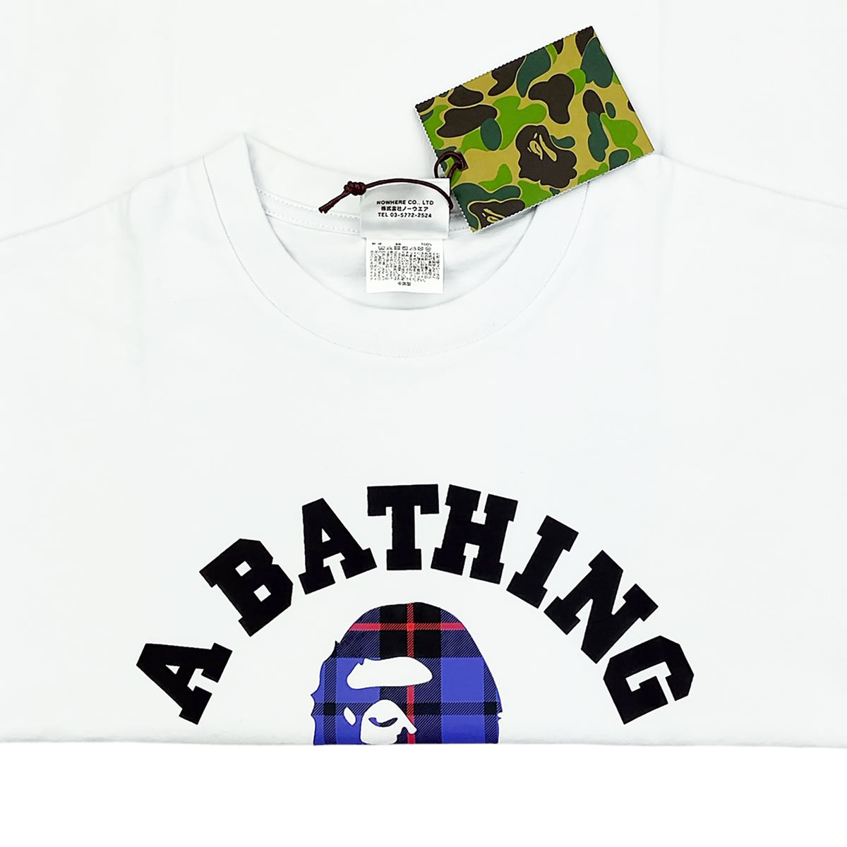 LOGO CHECK COLLEGE T-SHIRT WHITE BLUE | A BATHING APE