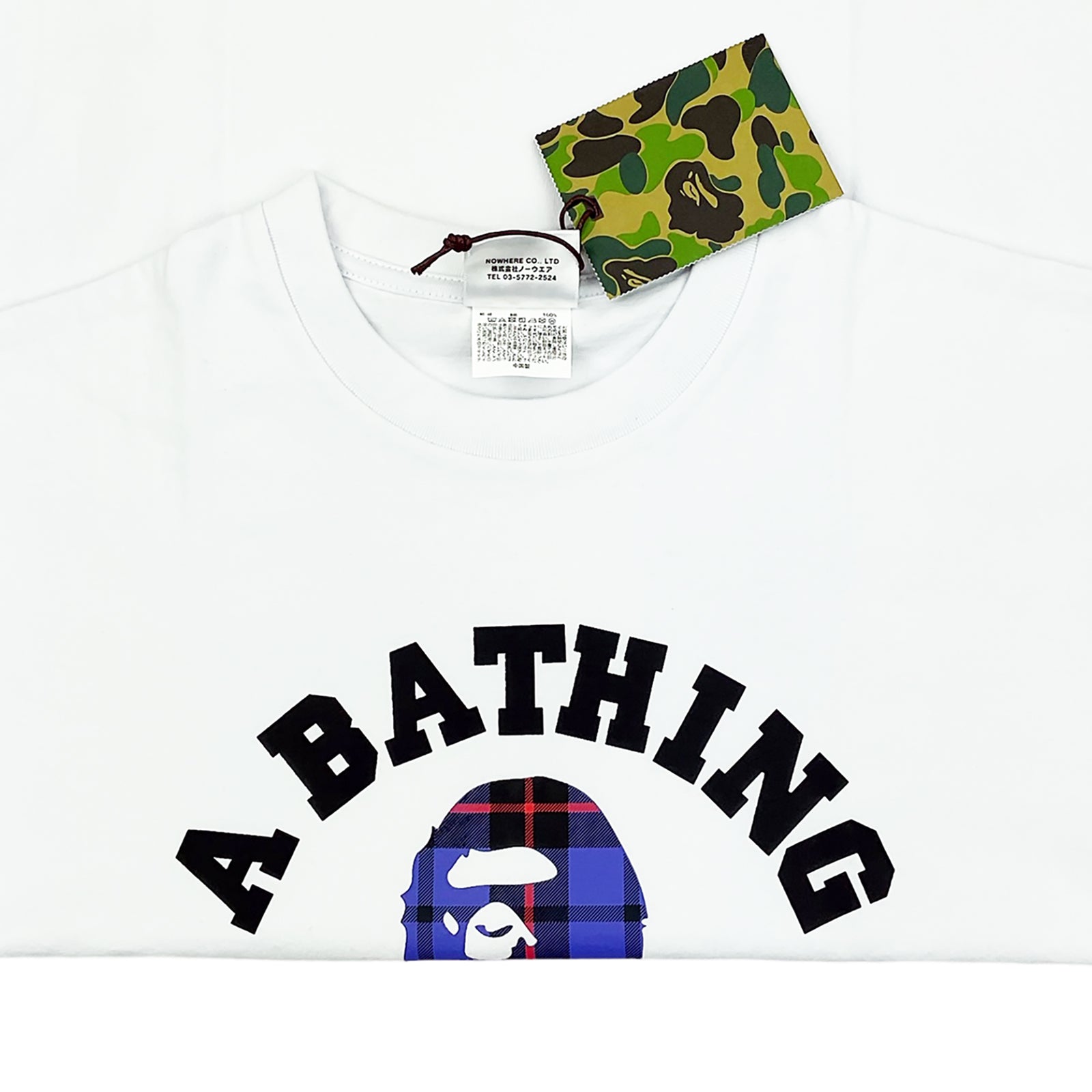 LOGO CHECK COLLEGE T-SHIRT WHITE BLUE | A BATHING APE