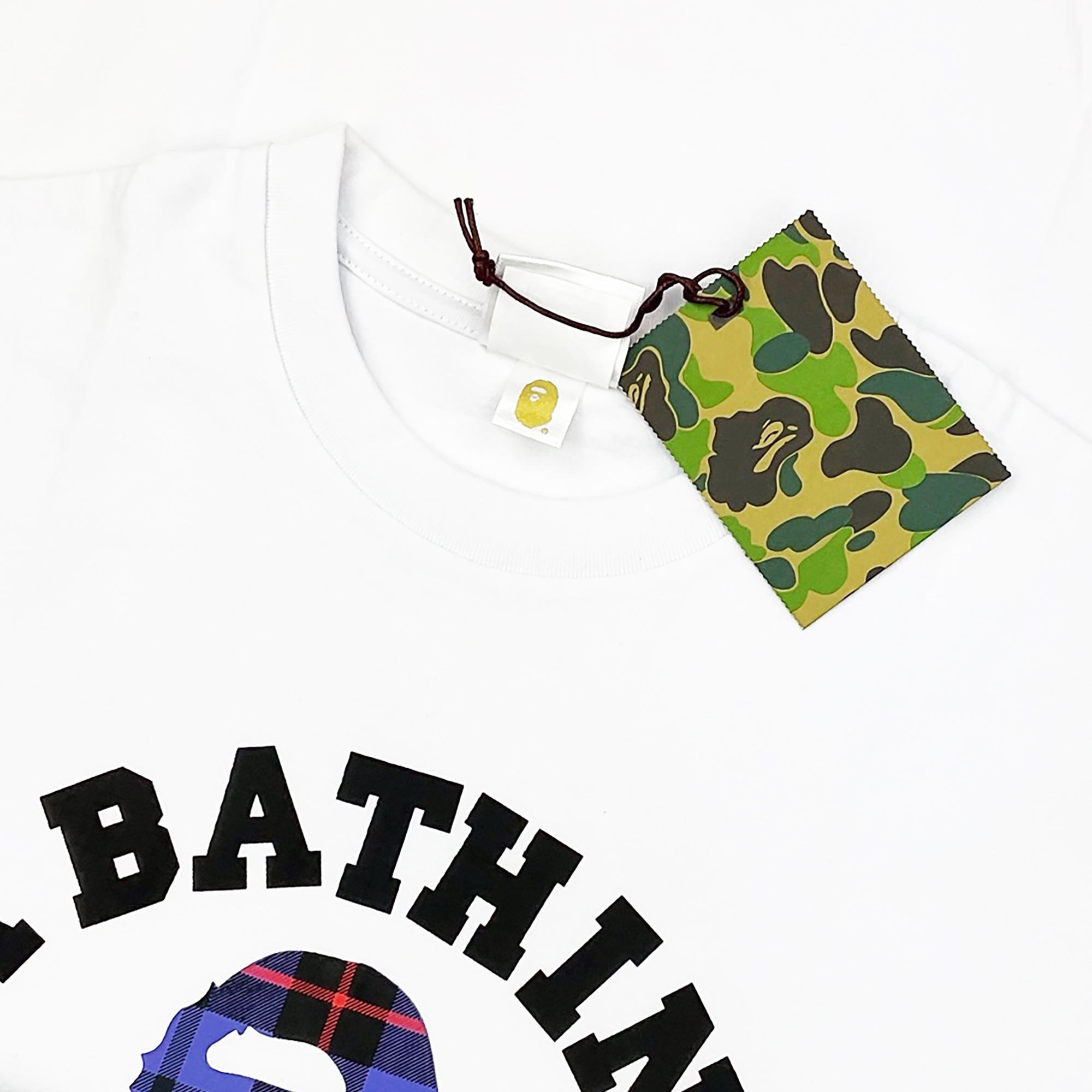 LOGO CHECK COLLEGE T-SHIRT WHITE BLUE | A BATHING APE