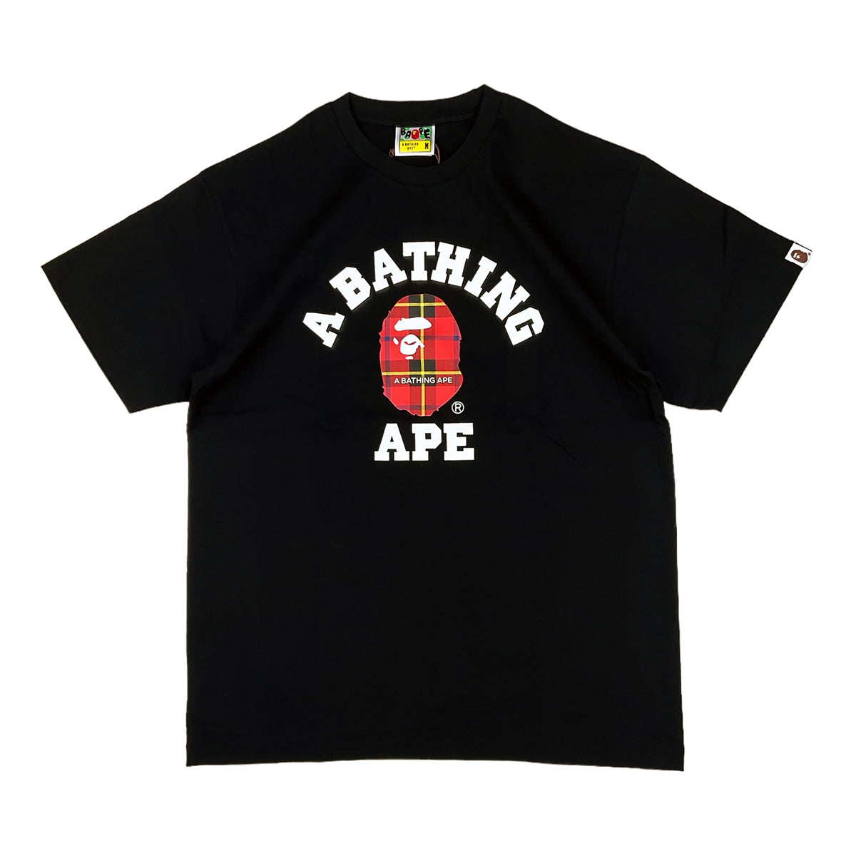 LOGO CHECK COLLEGE T-SHIRT BLACK RED | A BATHING APE