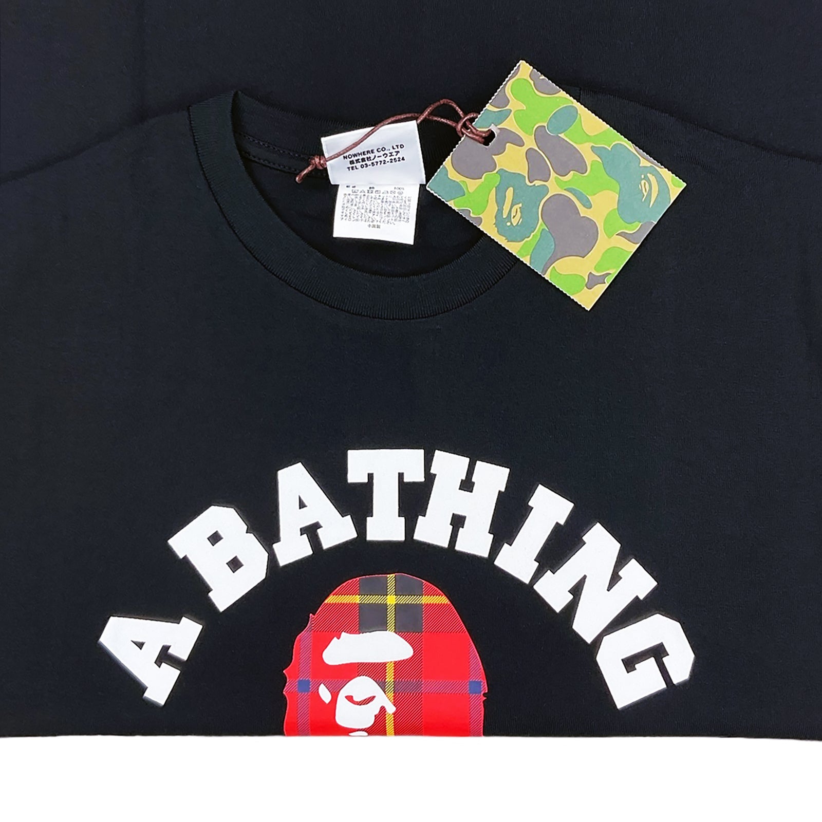 LOGO CHECK COLLEGE T-SHIRT BLACK RED | A BATHING APE