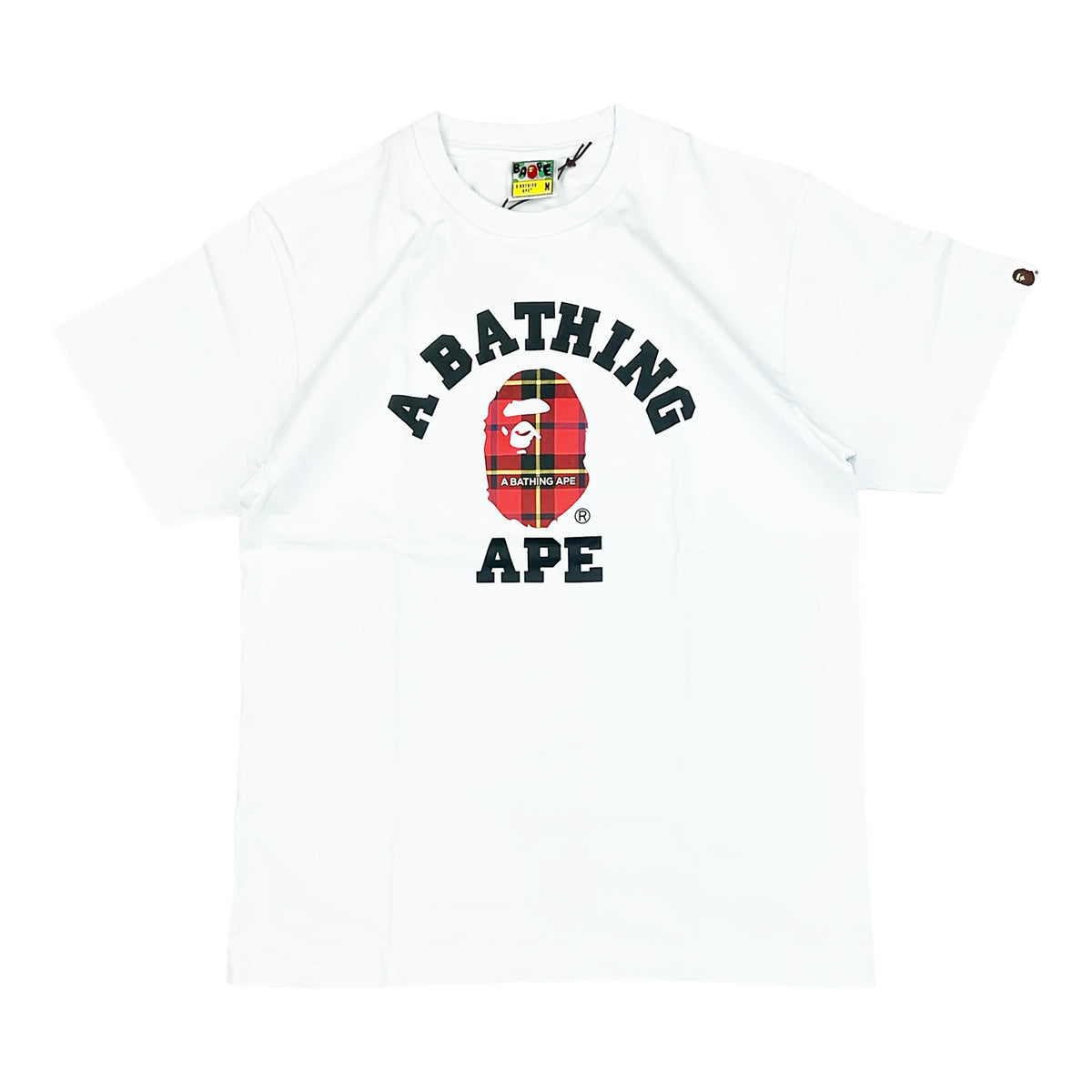 LOGO CHECK COLLEGE T-SHIRT WHITE RED | A BATHING APE