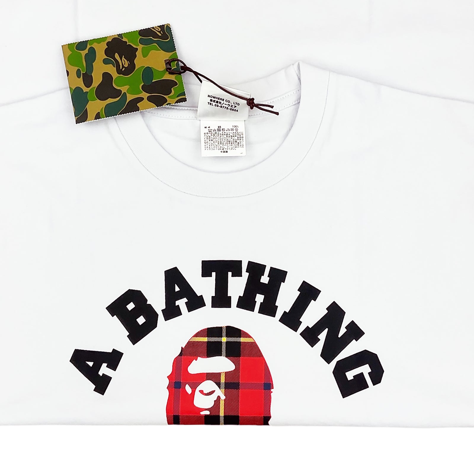 LOGO CHECK COLLEGE T-SHIRT WHITE RED | A BATHING APE