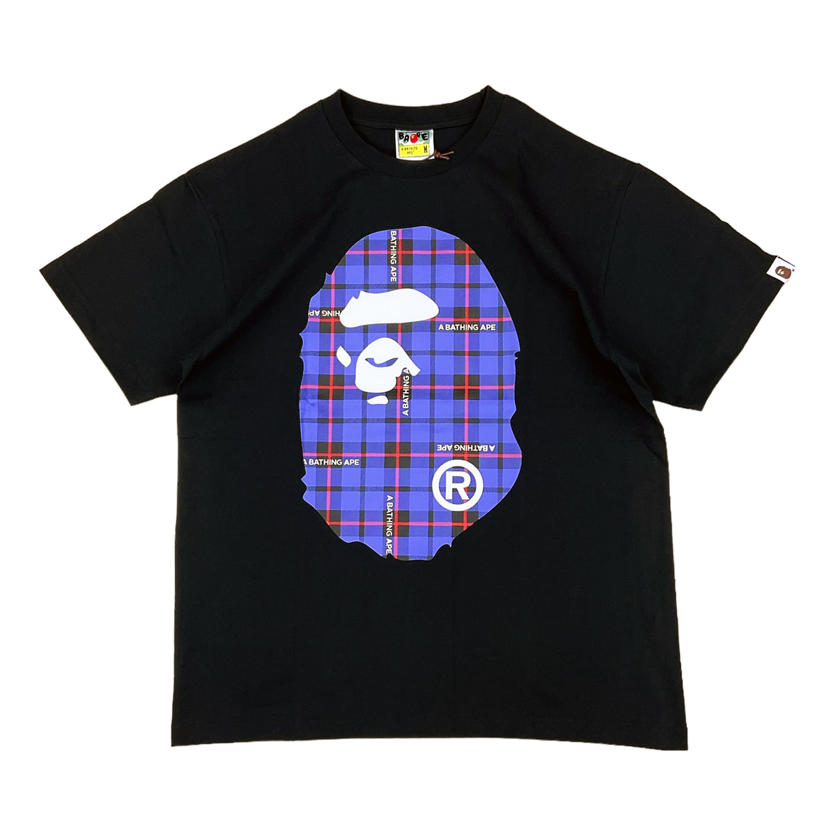 LOGO CHECK BIG APE HEAD T-SHIRT BLACK BLUE | A BATHING APE