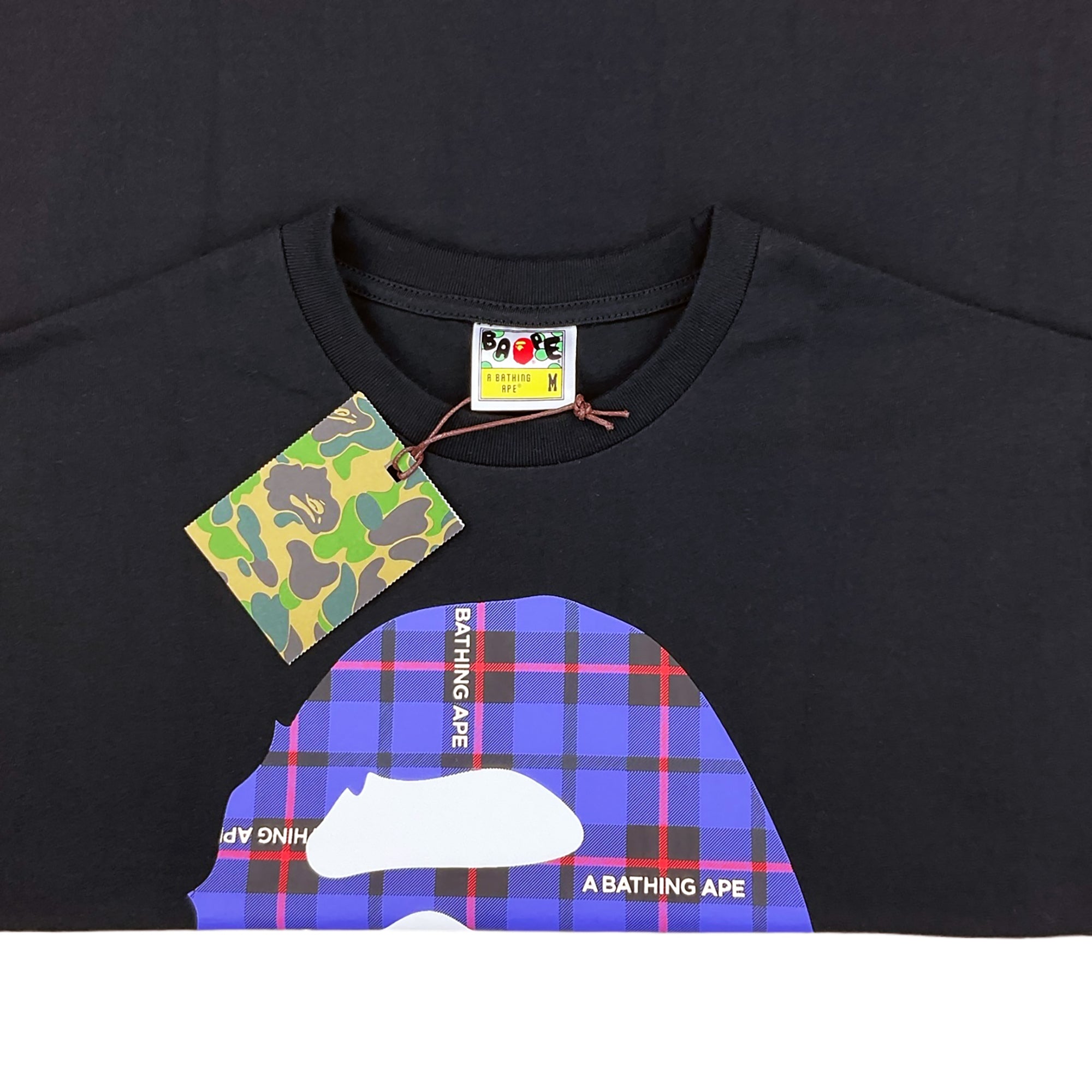 LOGO CHECK BIG APE HEAD T-SHIRT BLACK BLUE | A BATHING APE