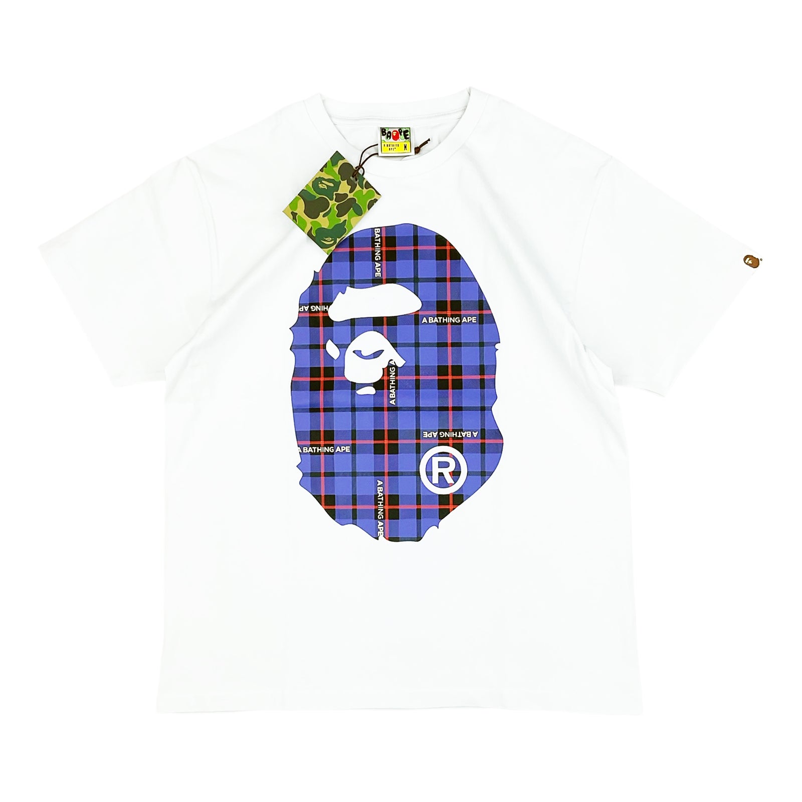 LOGO CHECK BIG APE HEAD T-SHIRT WHITE BLUE | A BATHING APE