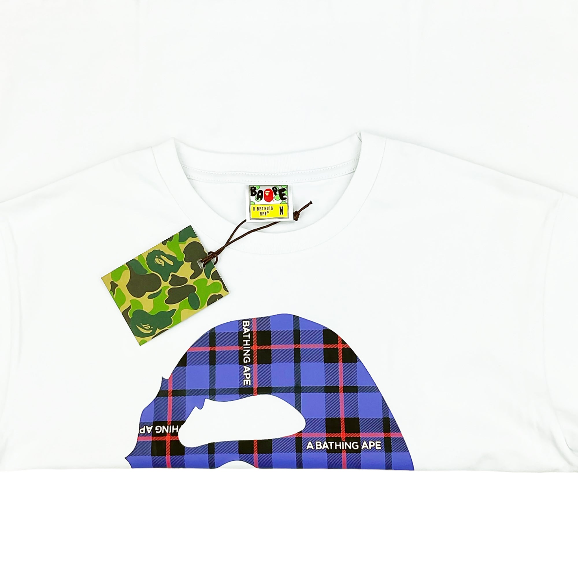 LOGO CHECK BIG APE HEAD T-SHIRT WHITE BLUE | A BATHING APE