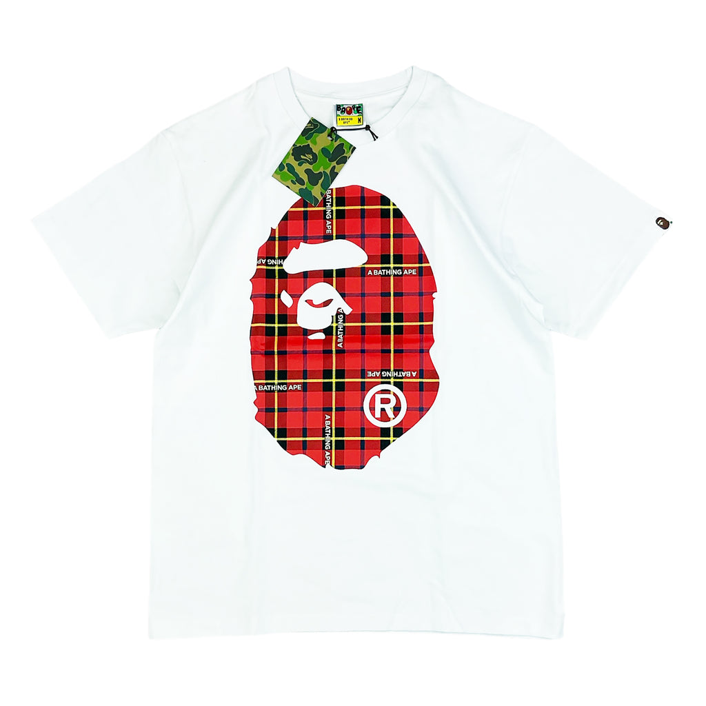 Brand New factory Bape White Logo Check Plaid Tee Size Small