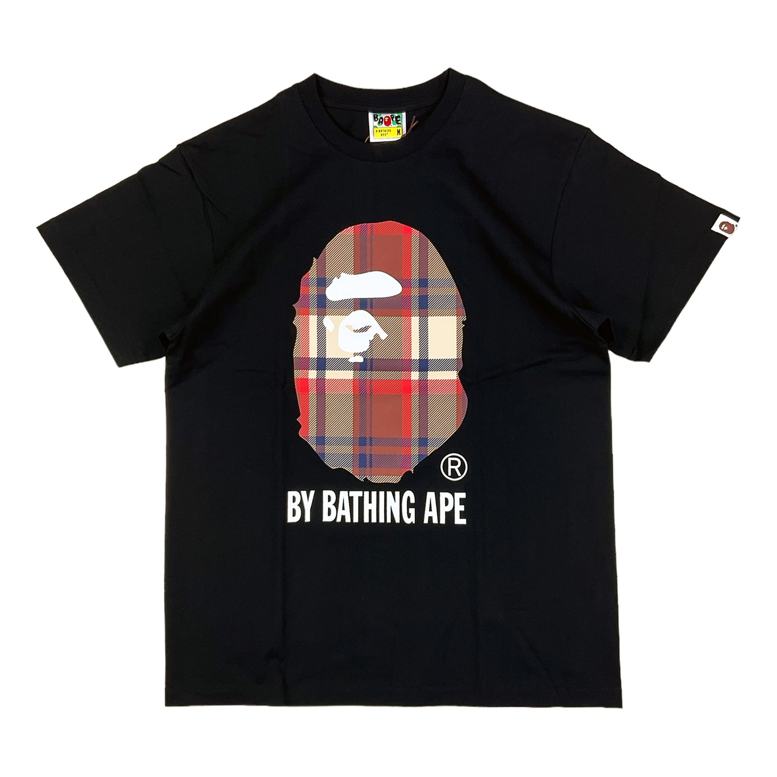 CHECK APE HEAD T-SHIRT BLACK MULTI RED | A BATHING APE