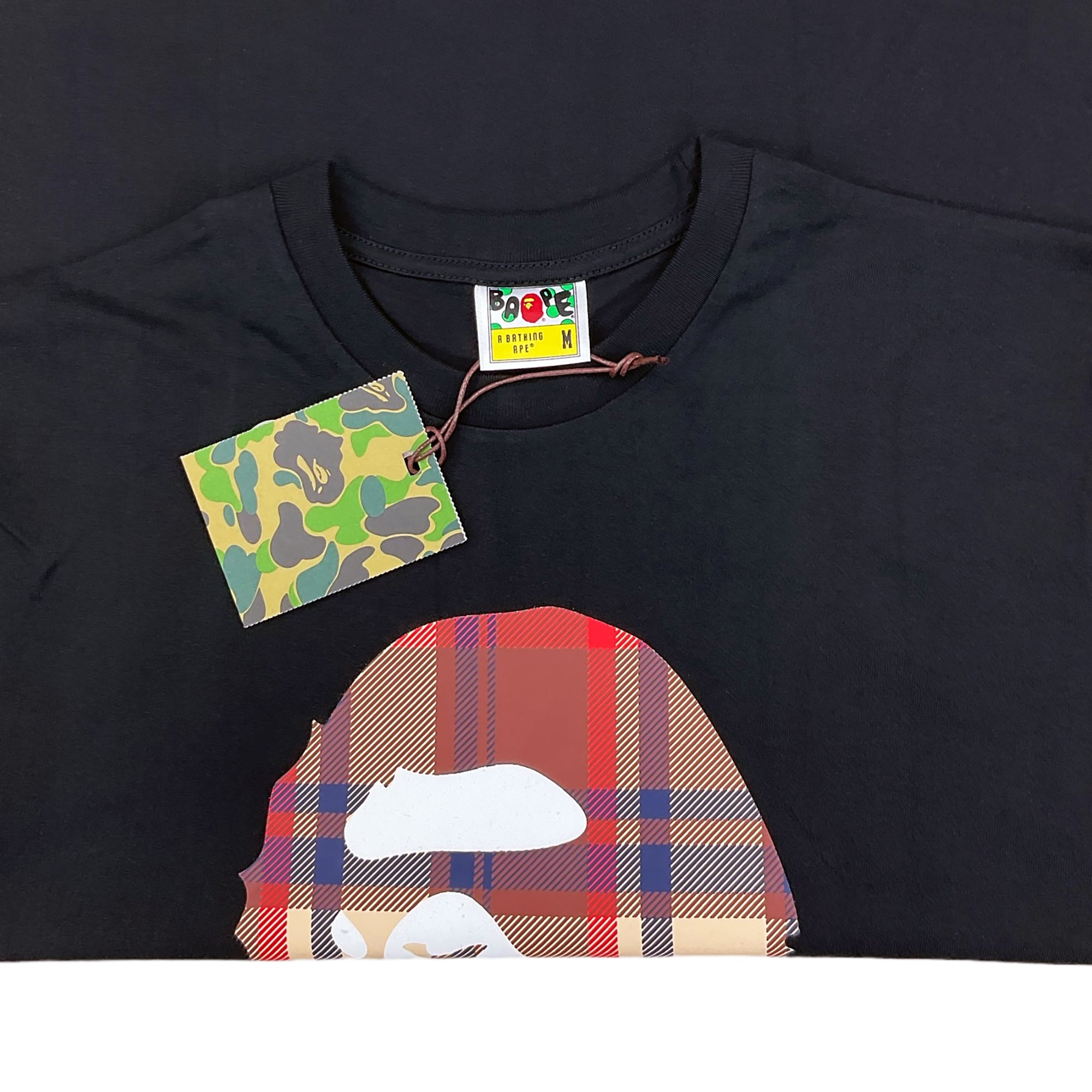 CHECK APE HEAD T-SHIRT BLACK MULTI RED | A BATHING APE