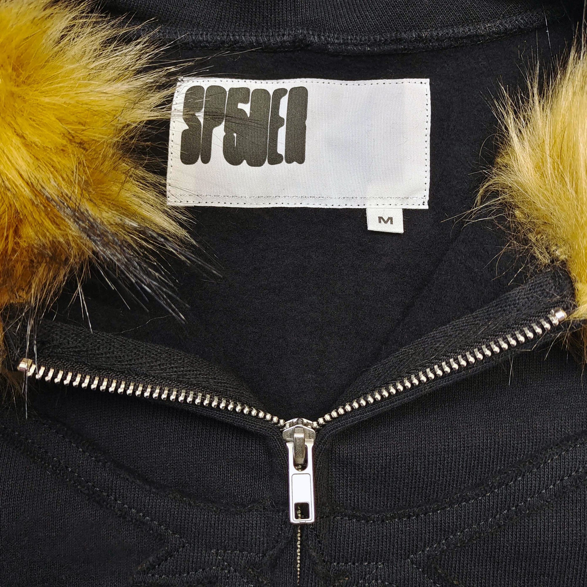 GARIBALDI FUR HOODED FULL ZIP HOODIE SWEATSHIRT BLACK