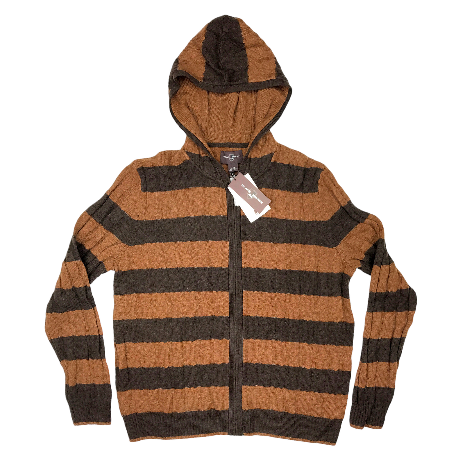 LAMBSWOOL STRIPED HOODIE SWEATER BROWN