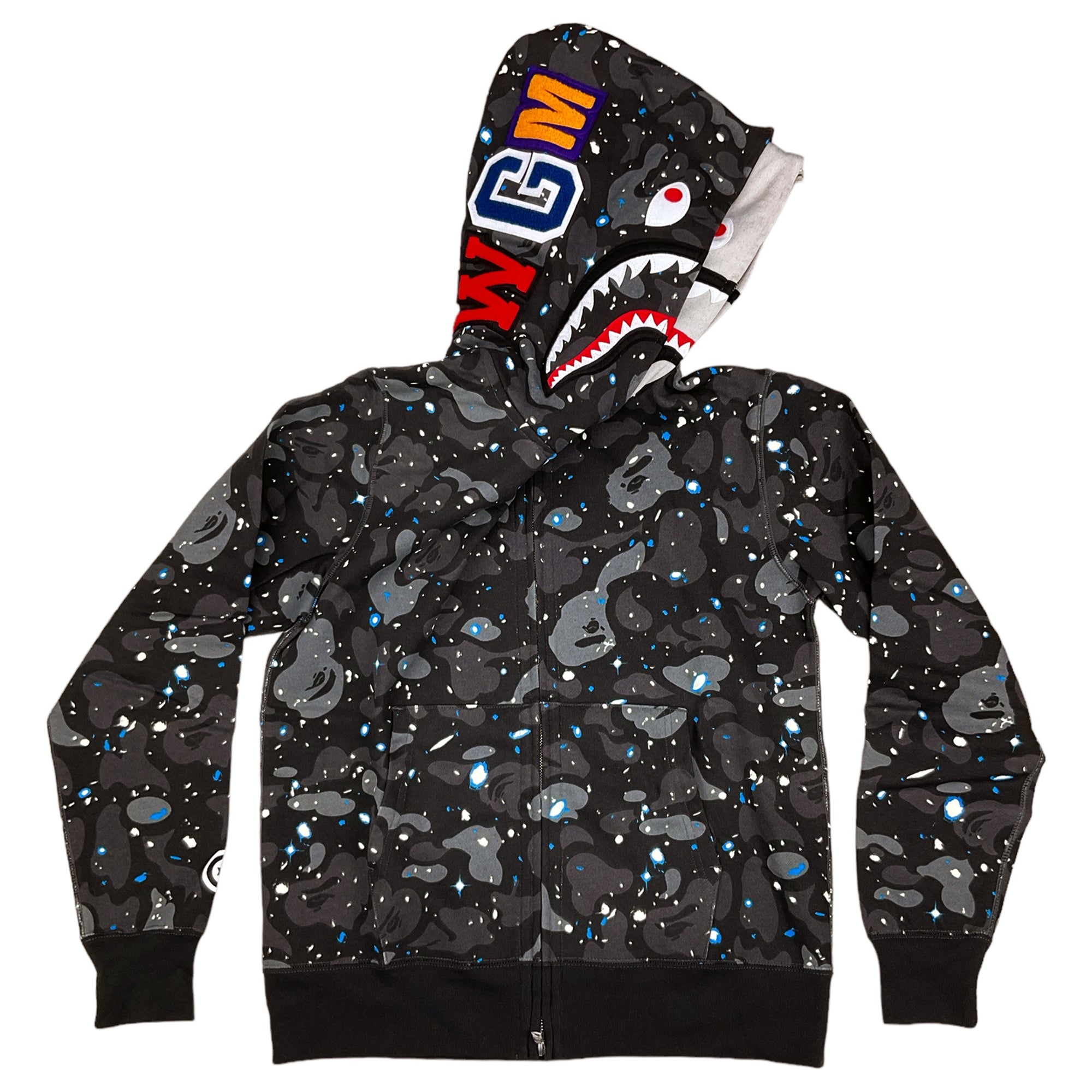 SPACE CAMO SHARK FULL ZIP DOUBLE HOODIE SWEATSHIRT BLACK | A BATHING APE