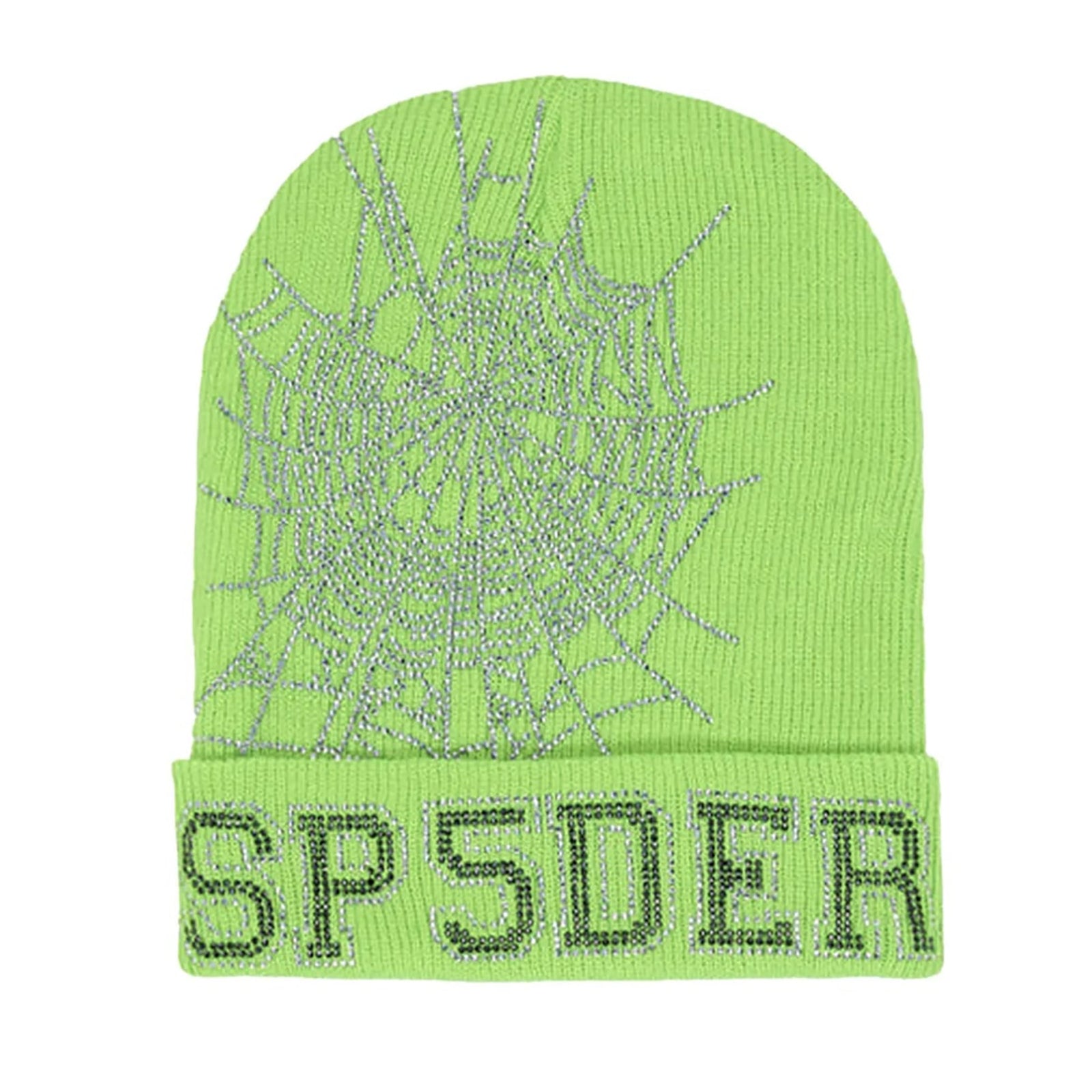 WEB RHINESTONE BEANIE SLIME GREEN