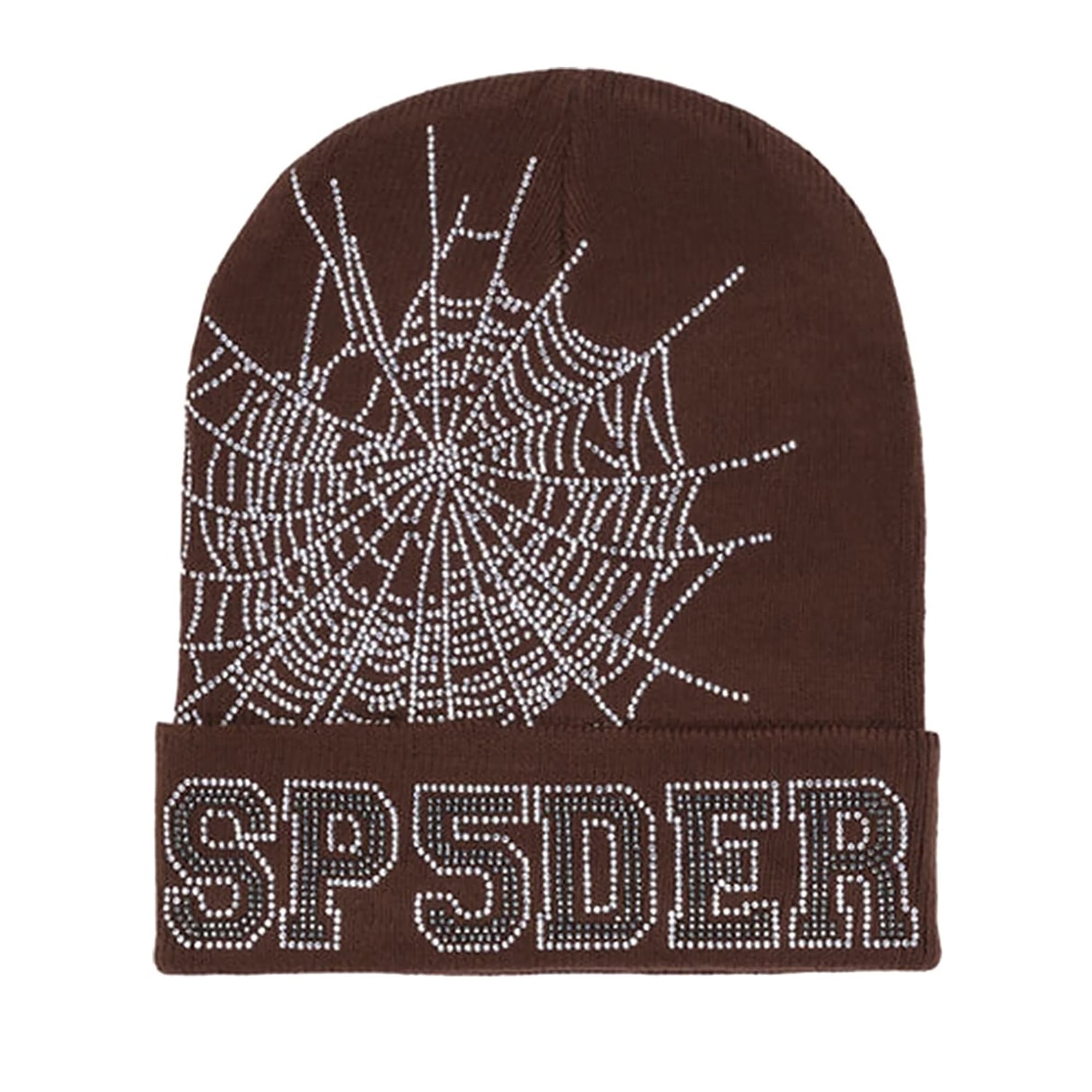 WEB RHINESTONE BEANIE BROWN