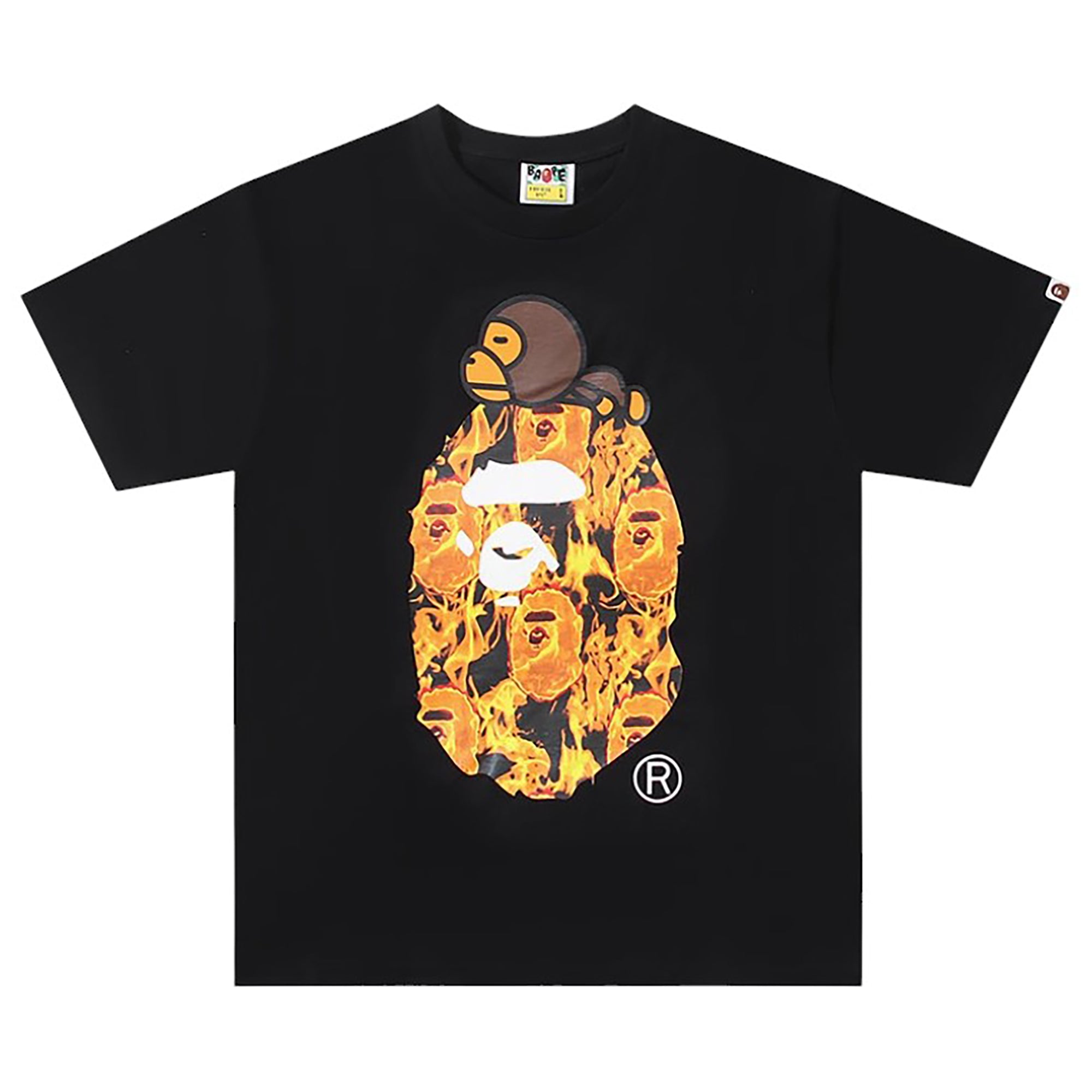 FLAME MILO ON BIG APE T-SHIRT BLACK ORANGE | A BATHING APE