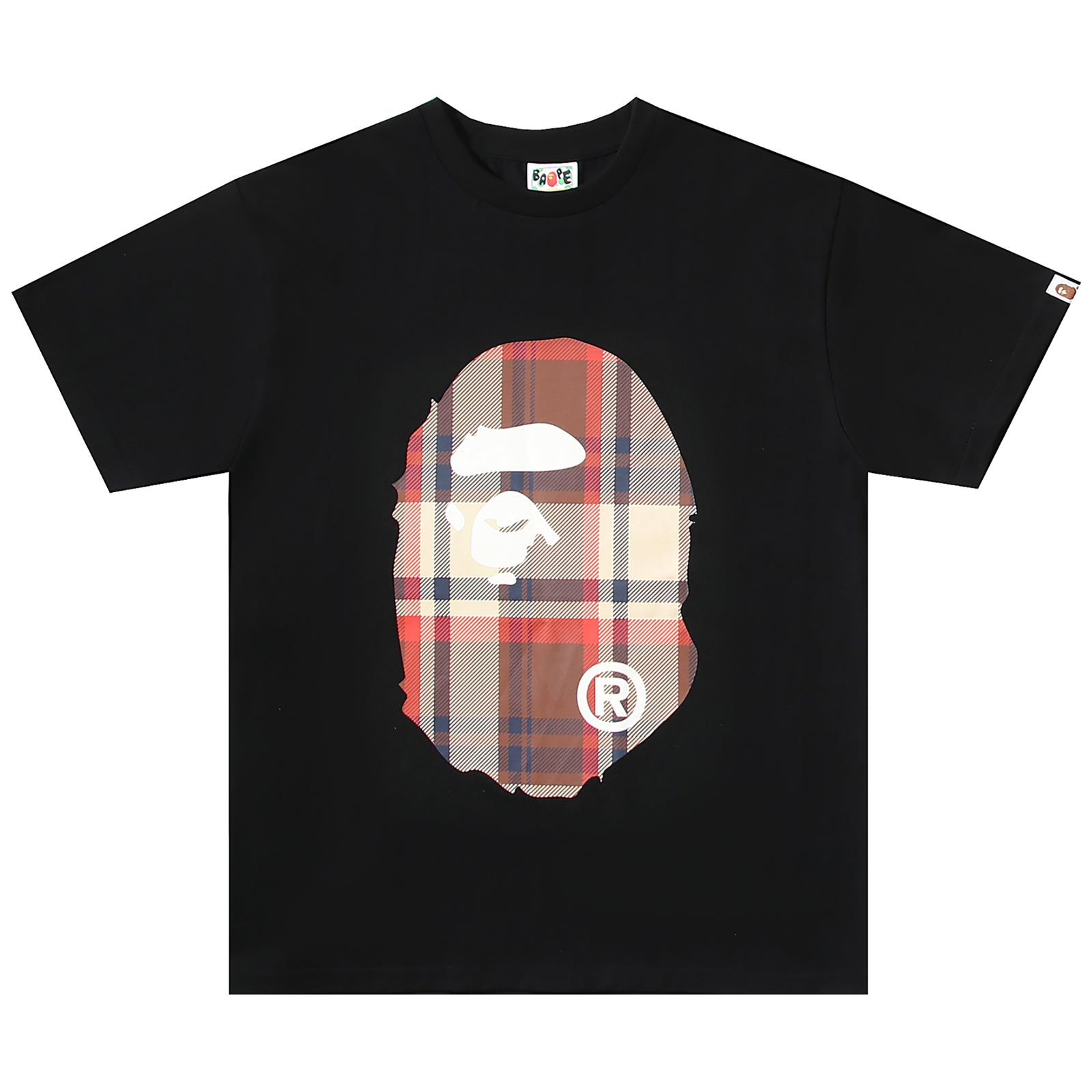 CHECK BIG APE HEAD T-SHIRT BLACK MULTI RED | A BATHING APE
