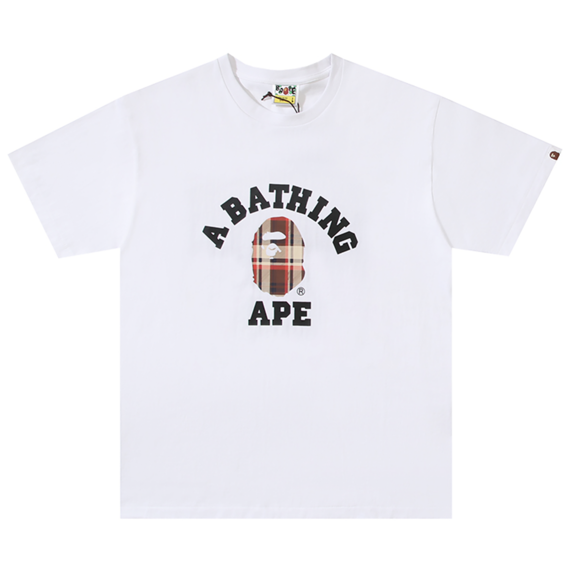 CHECK COLLEGE T-SHIRT WHITE MULTI RED | A BATHING APE