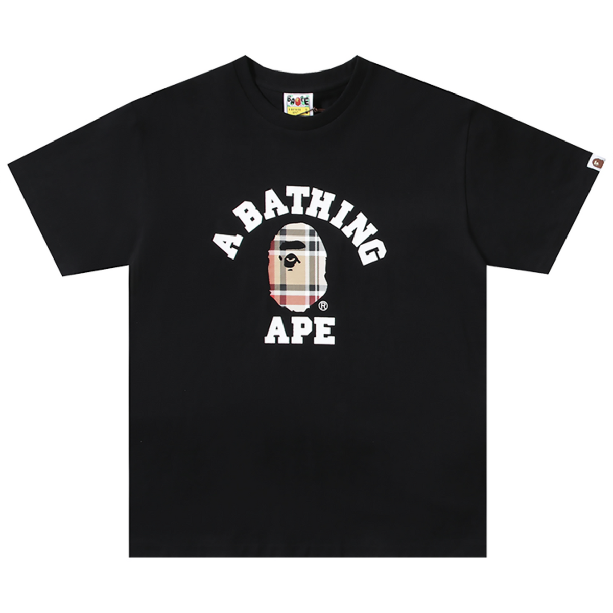 CHECK COLLEGE T-SHIRT BLACK MULTI BEIGE | A BATHING APE