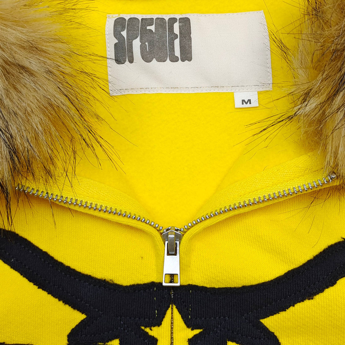 FUR HOODED FULL ZIP HOODIE SWEATSHIRT YELLOW