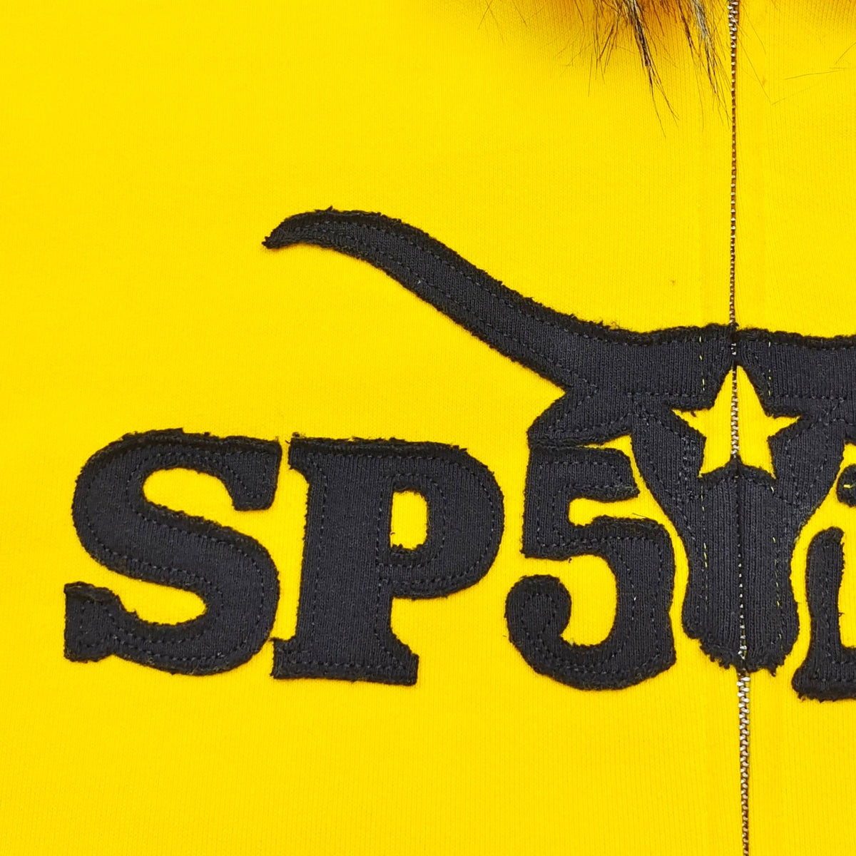 FUR HOODED FULL ZIP HOODIE SWEATSHIRT YELLOW