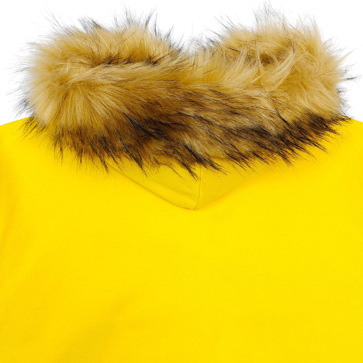FUR HOODED FULL ZIP HOODIE SWEATSHIRT YELLOW