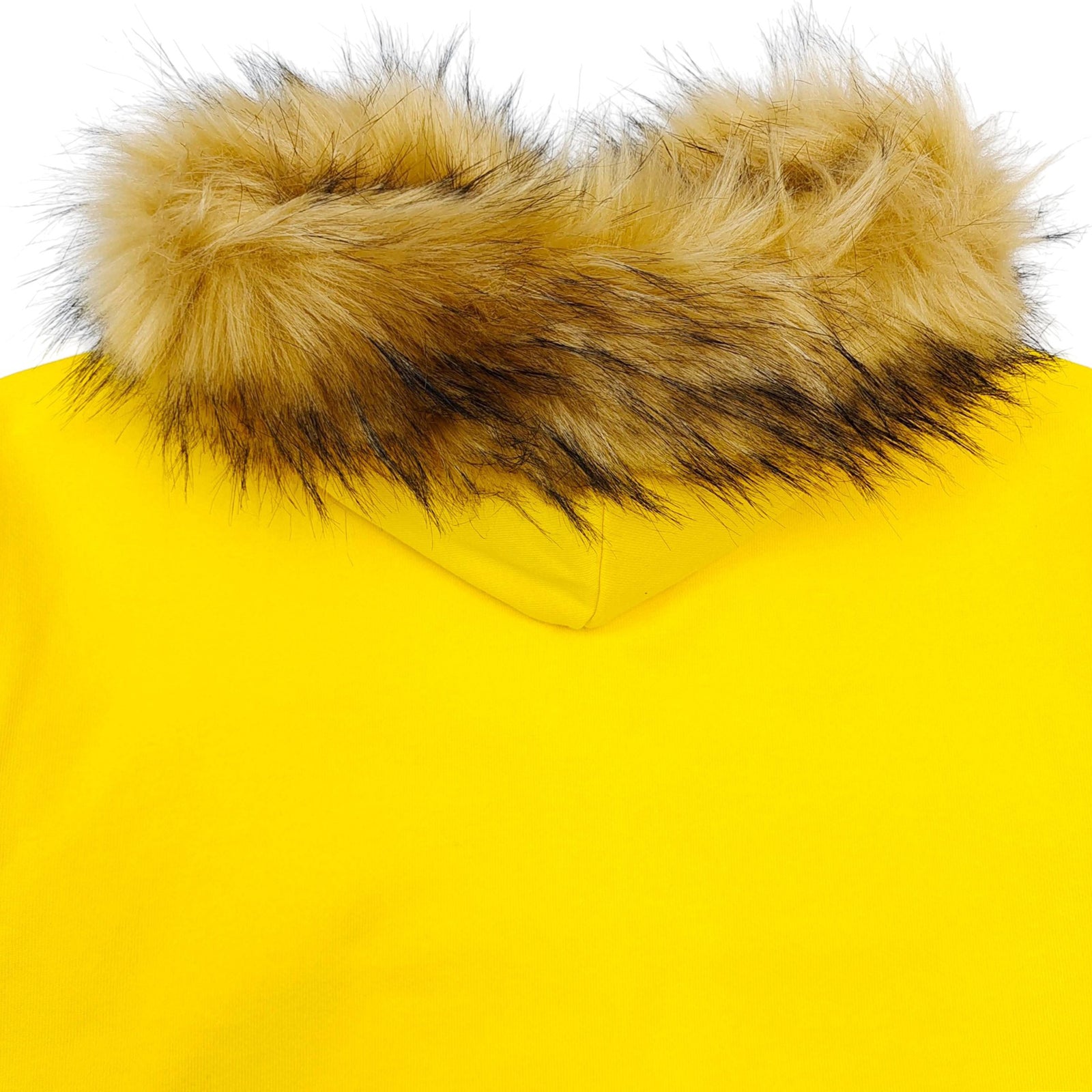 FUR HOODED FULL ZIP HOODIE SWEATSHIRT YELLOW